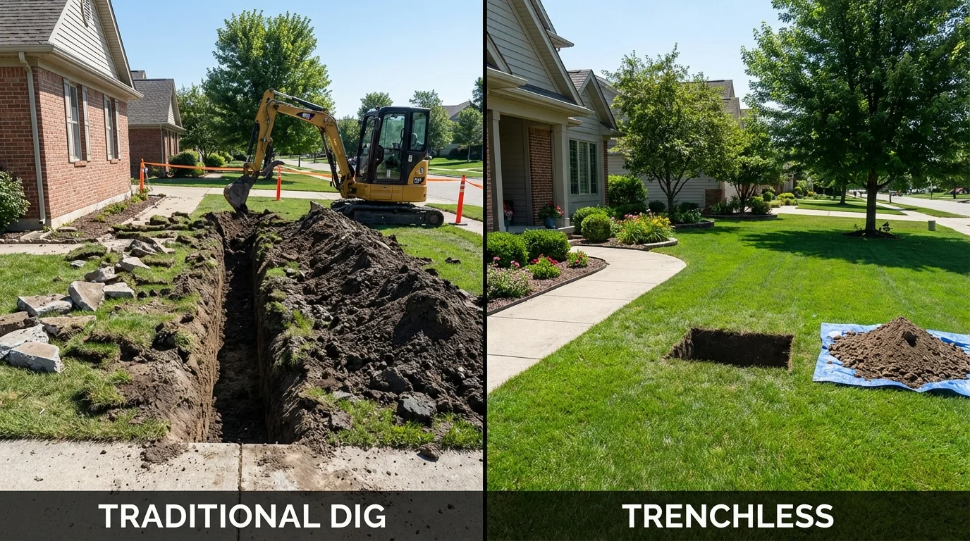 Trenchless sewer repair with minimal yard damage versus traditional excavation in Riverside, CA